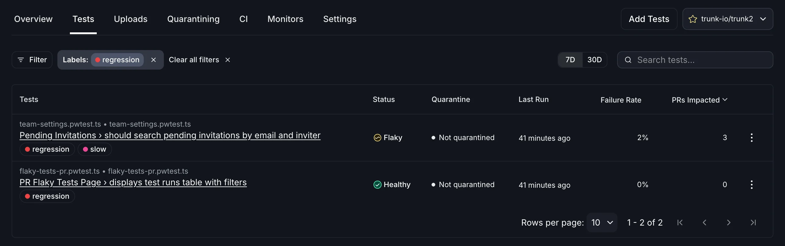Filter tests to those that have specified label applied
