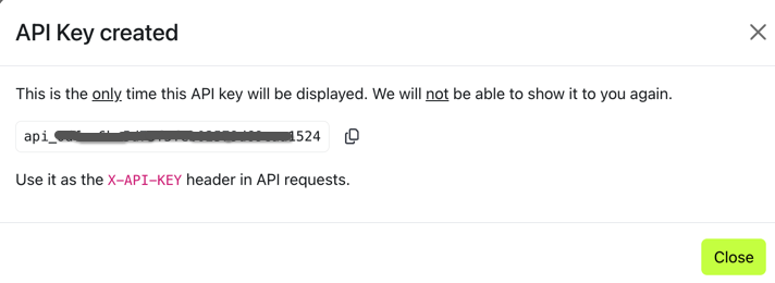 API credentials screen