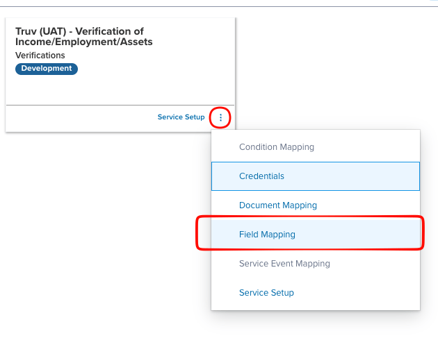 Select Field Mapping from the service tile menu
