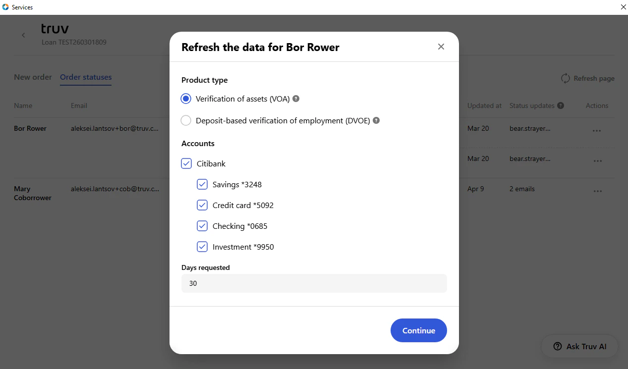 Refresh parameters pop-up