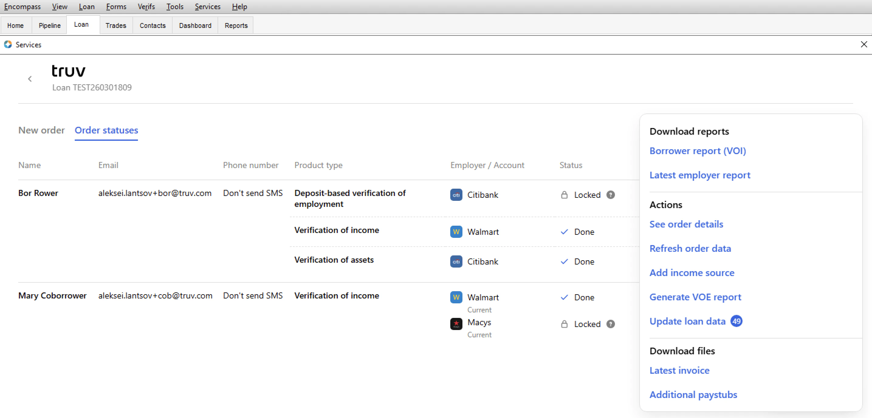 Order statuses tab in Encompass