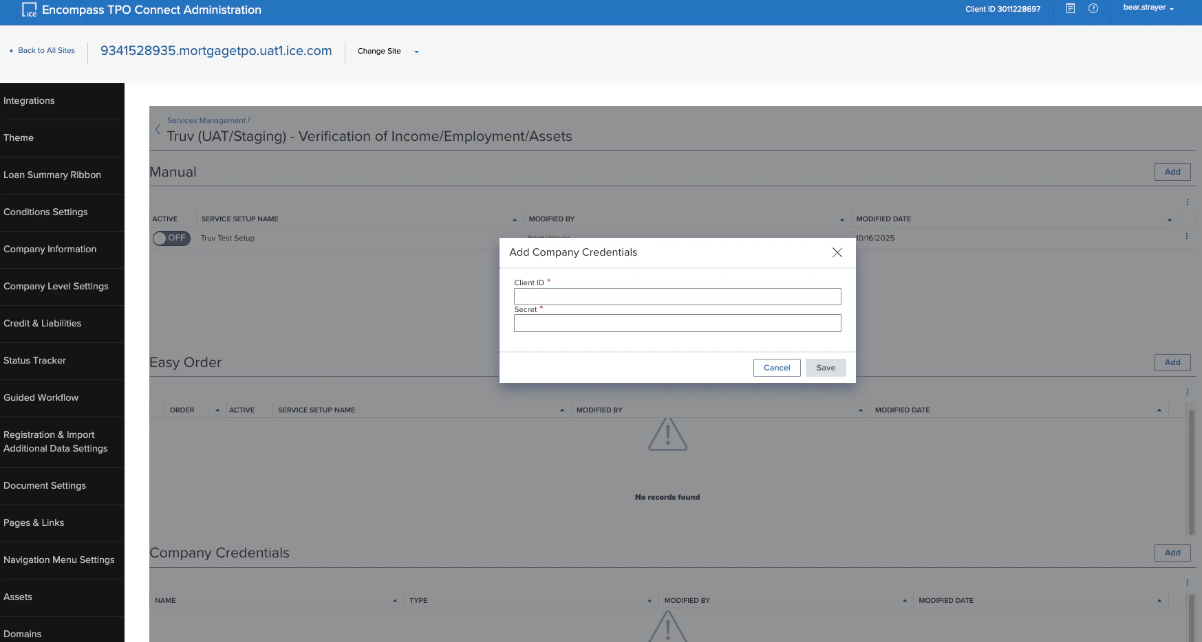 Enter Truv credentials into TPO Connect