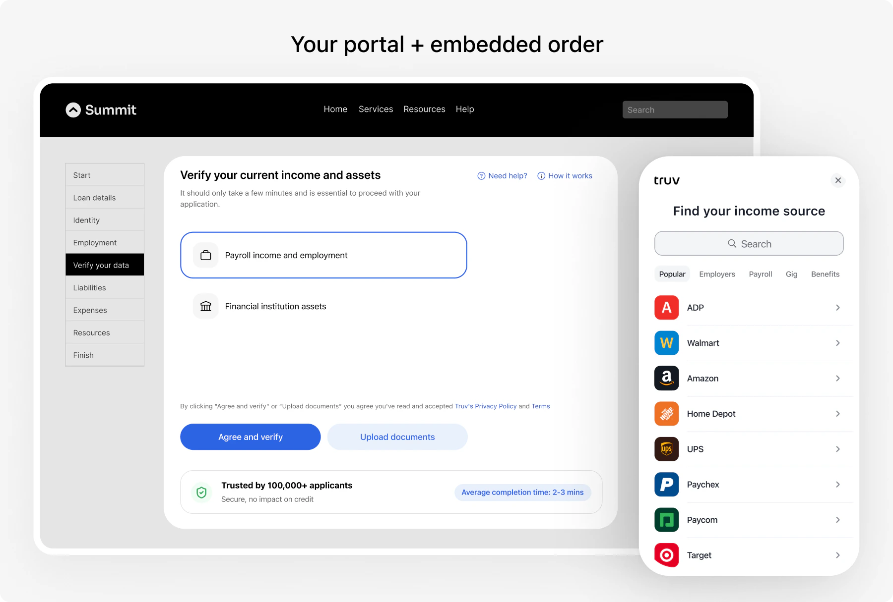 Embedded order and widget