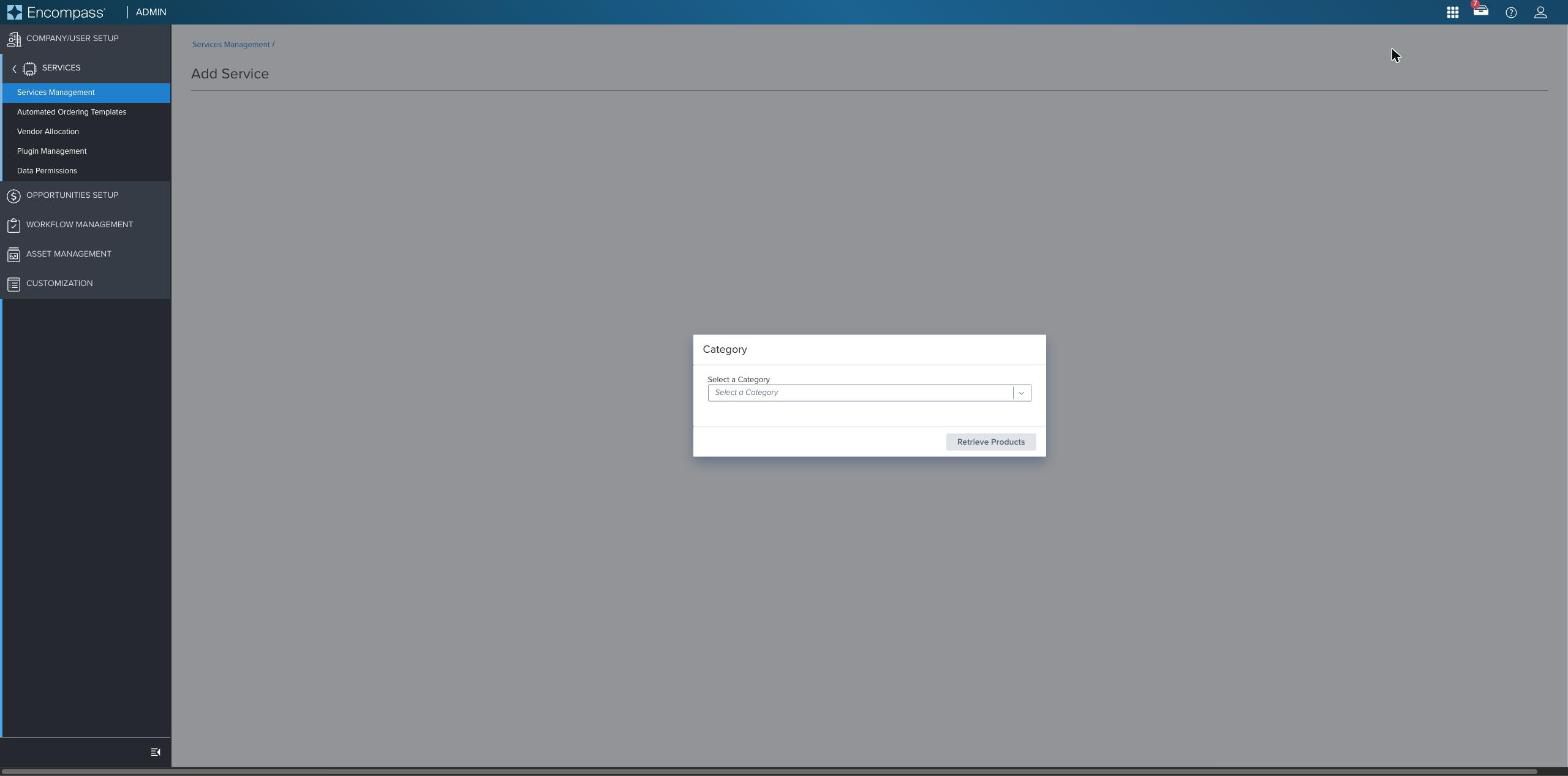 Add Service category picker