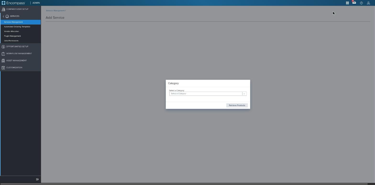 Add Service category picker