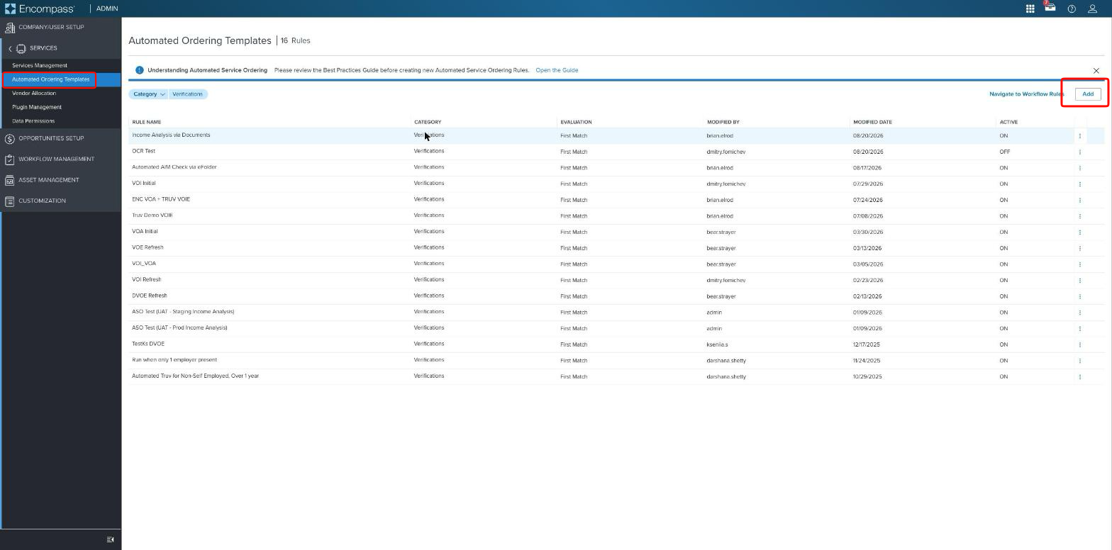 Automated Ordering Templates list