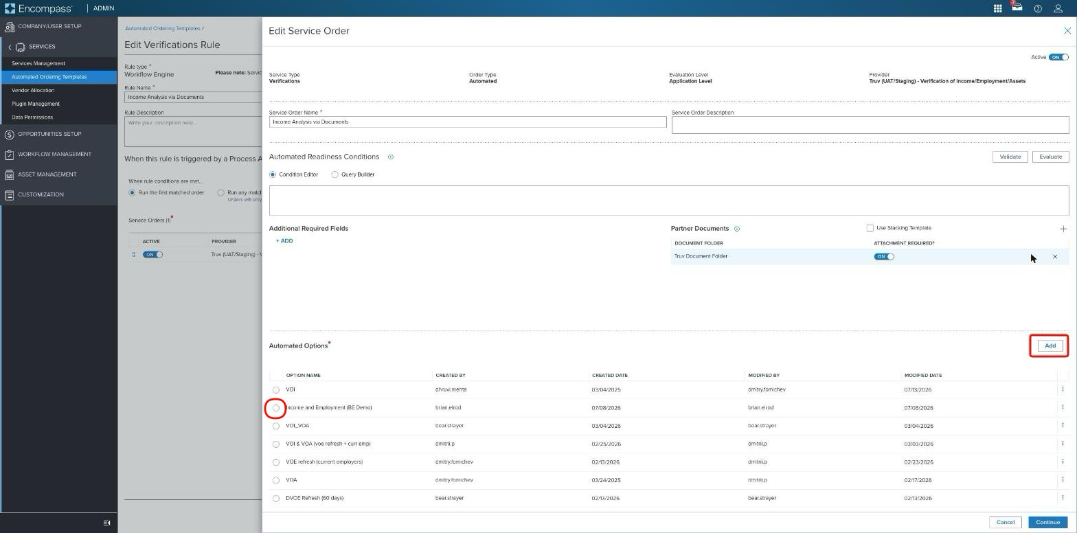Automated Options selected
