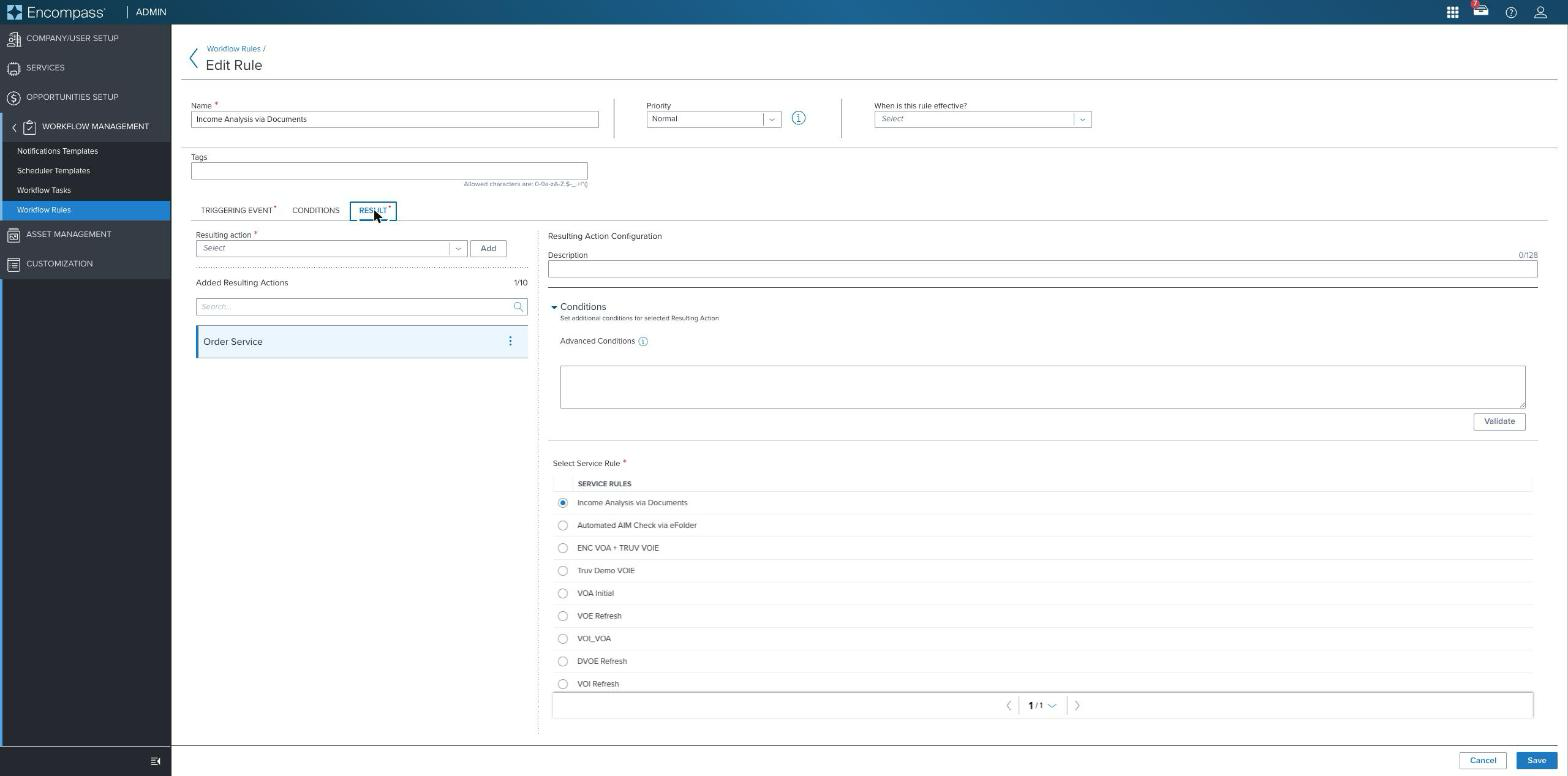 Workflow Rule, Result