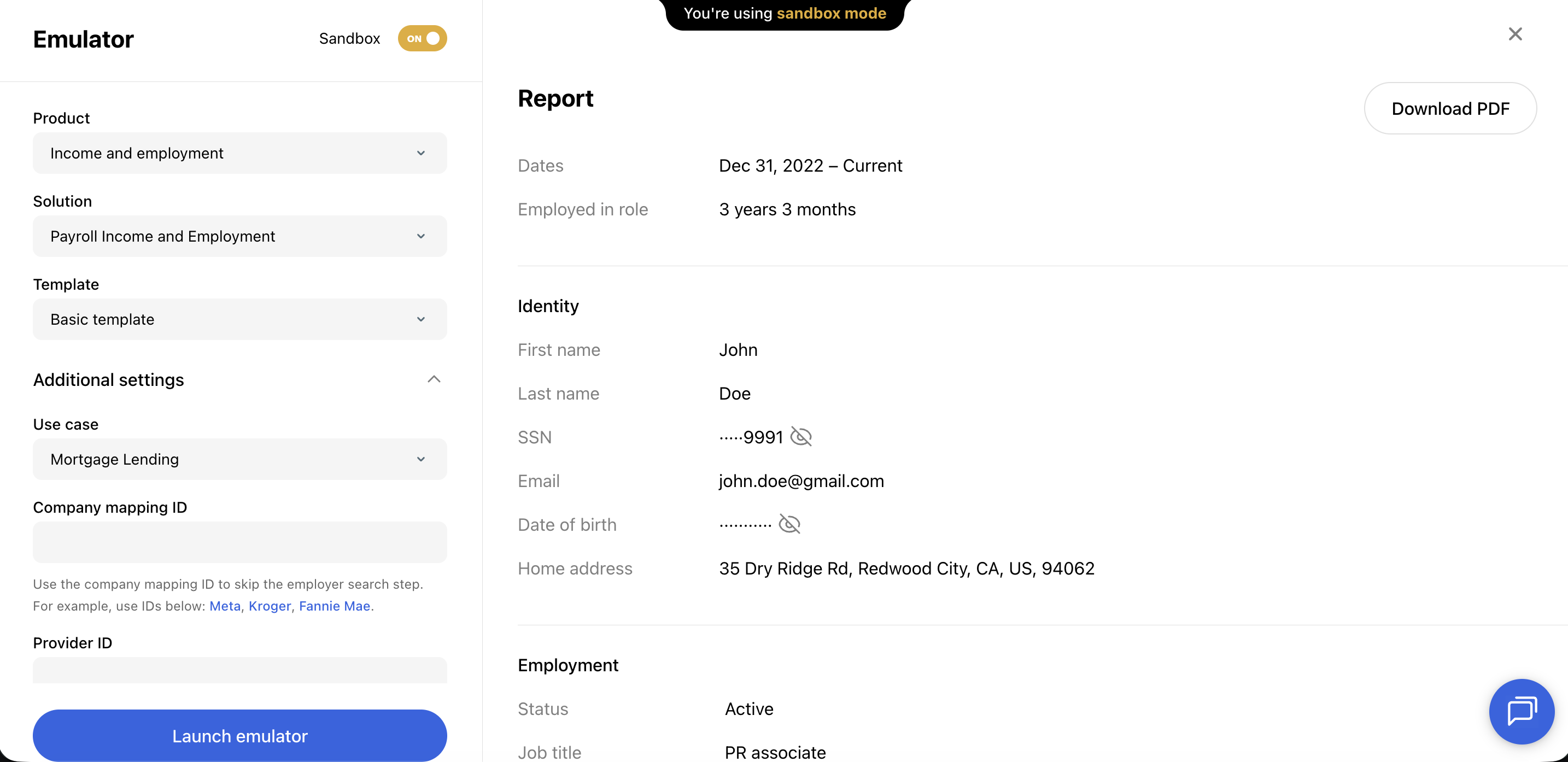 Truv Dashboard - Emulator report