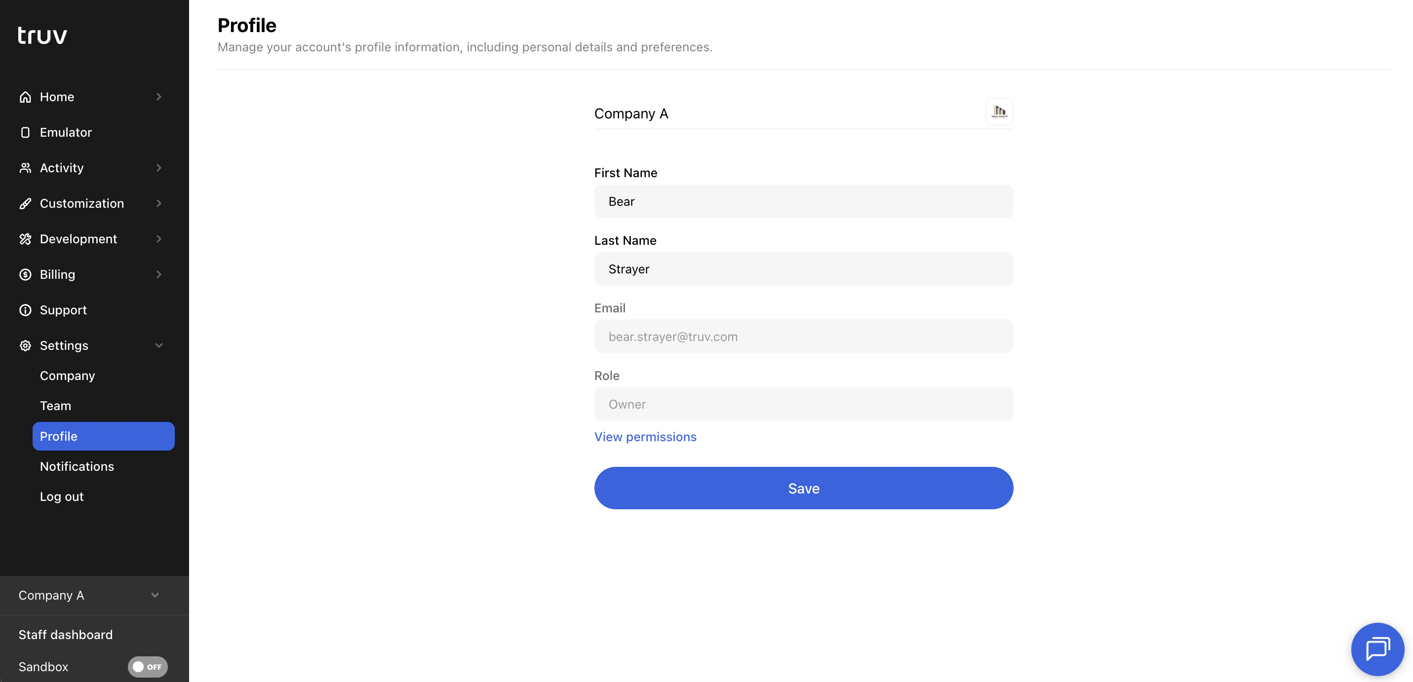 Truv Dashboard - Profile