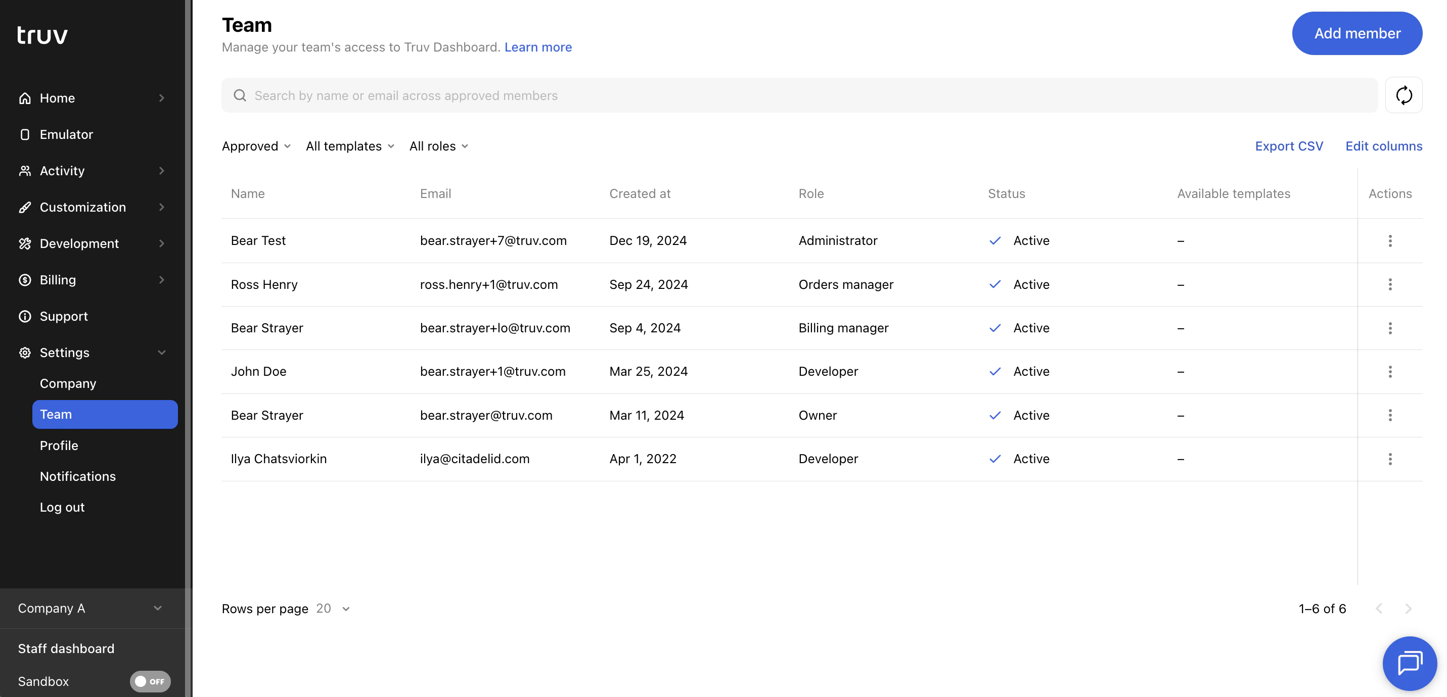 Truv Dashboard - Team