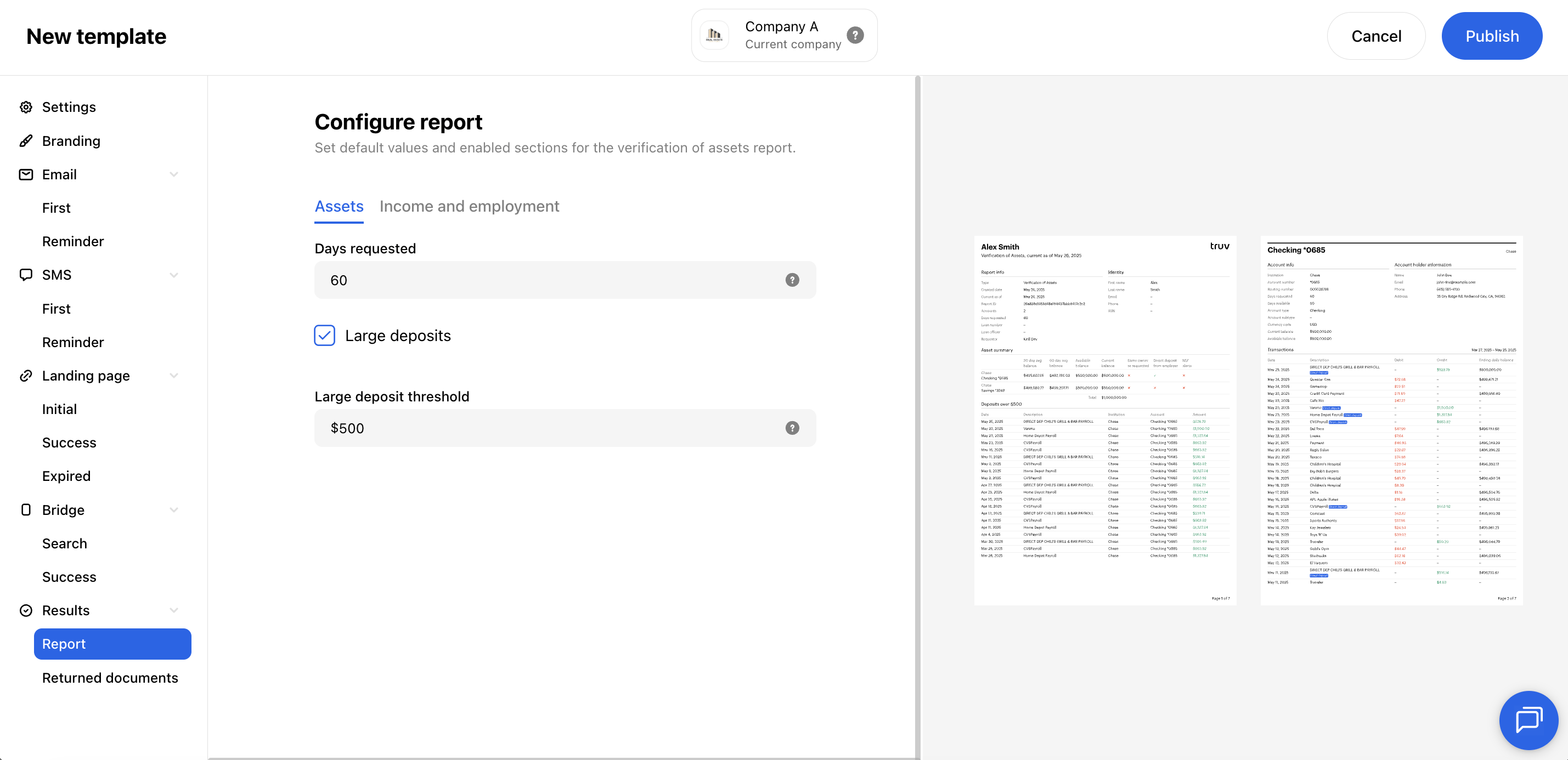 Truv Dashboard - Template results