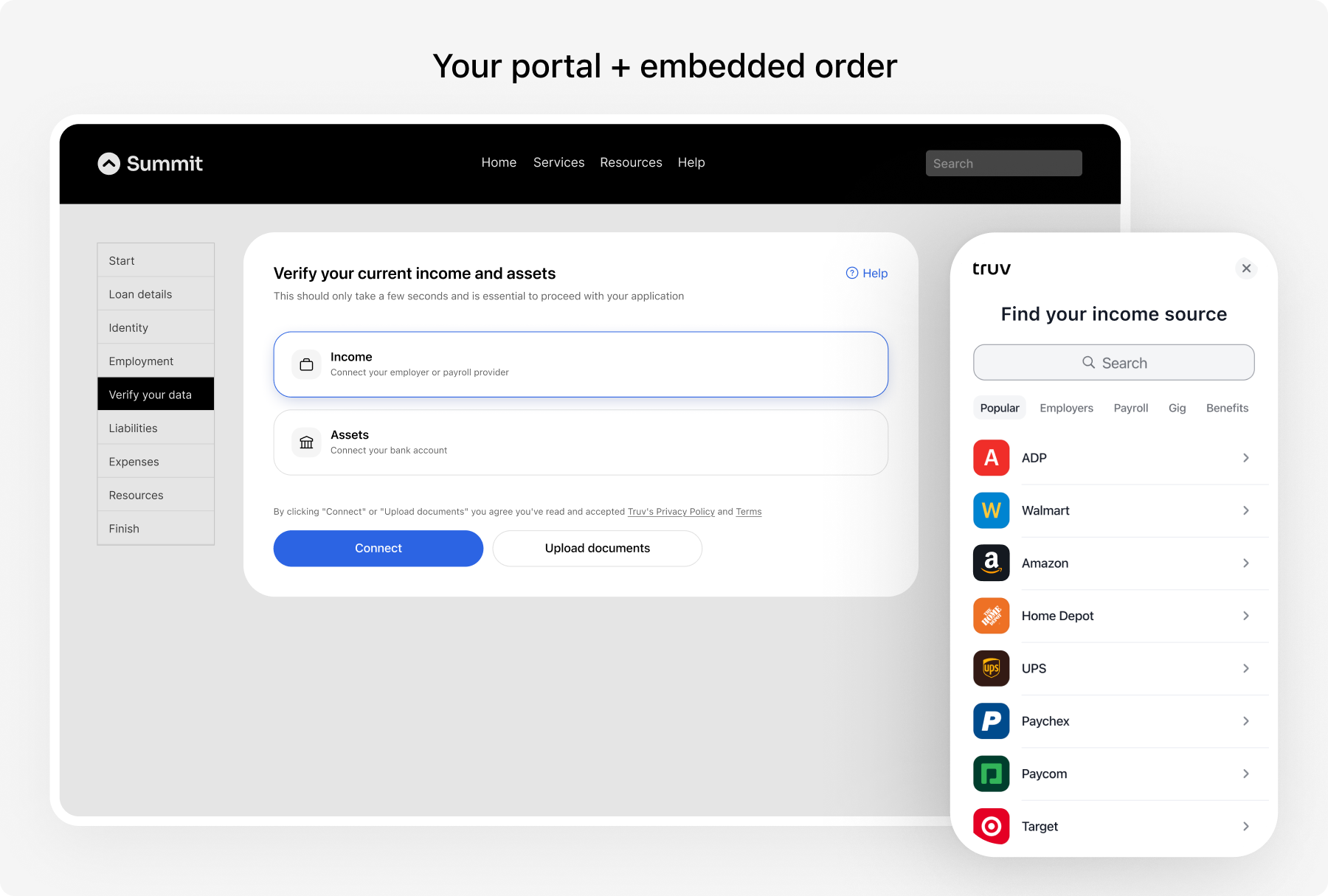 Embedded order and widget