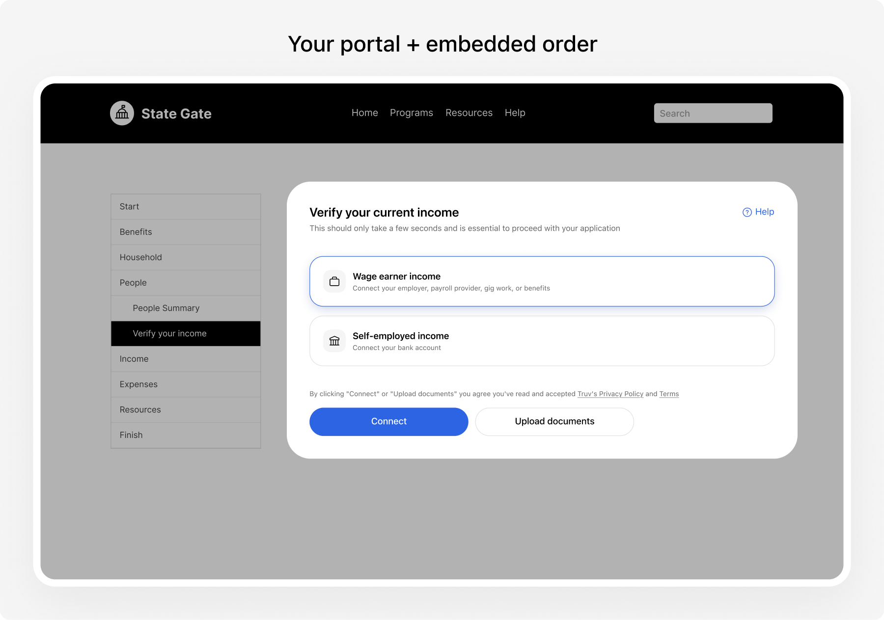 Truv Bridge embedded in a government benefits portal