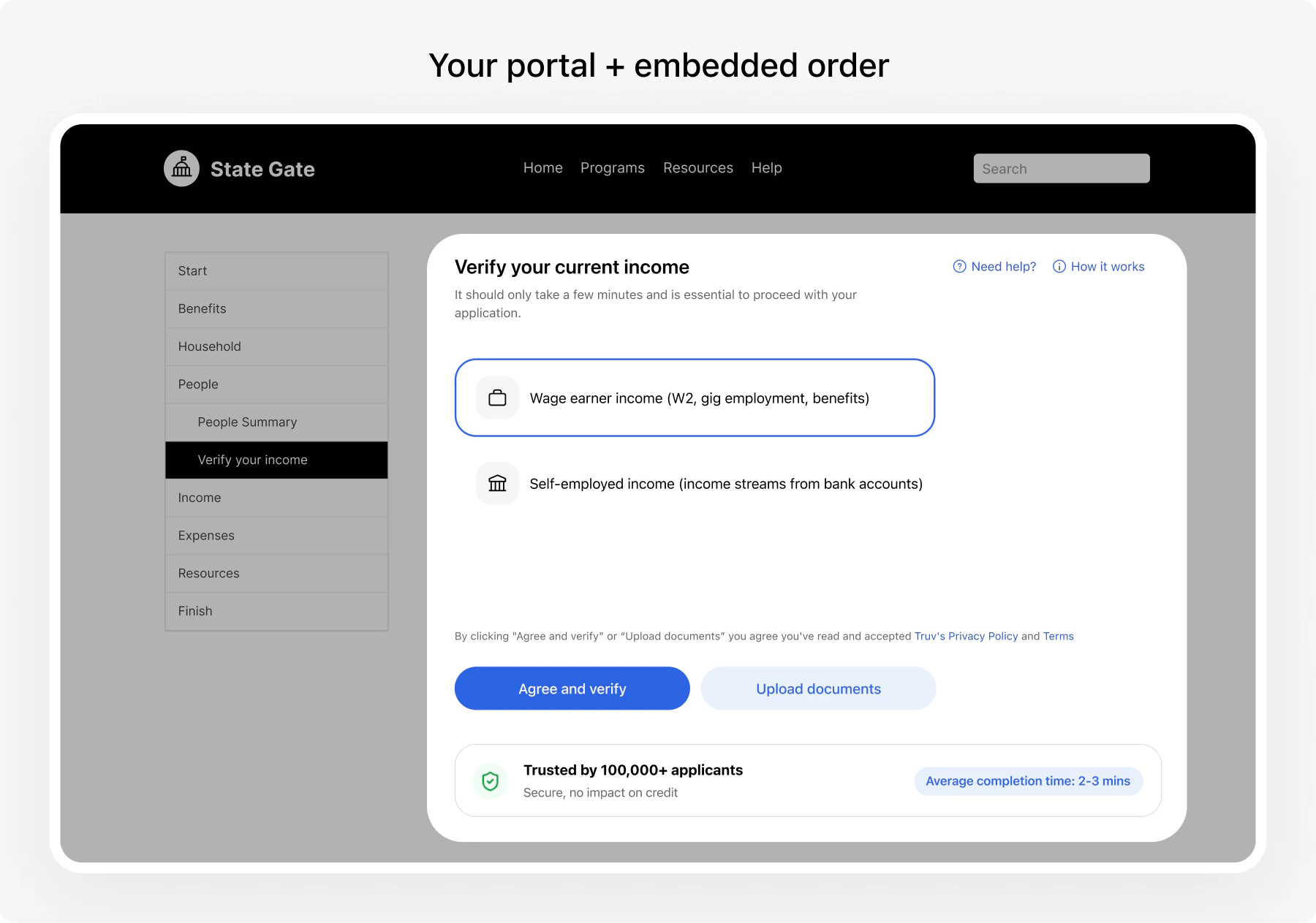 Truv Bridge embedded in a government benefits portal