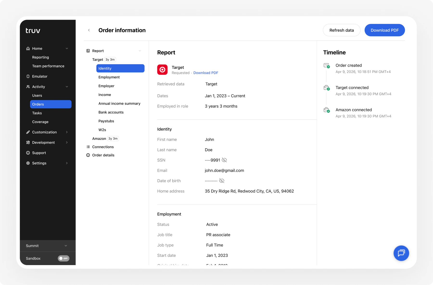 Dashboard - Order details
