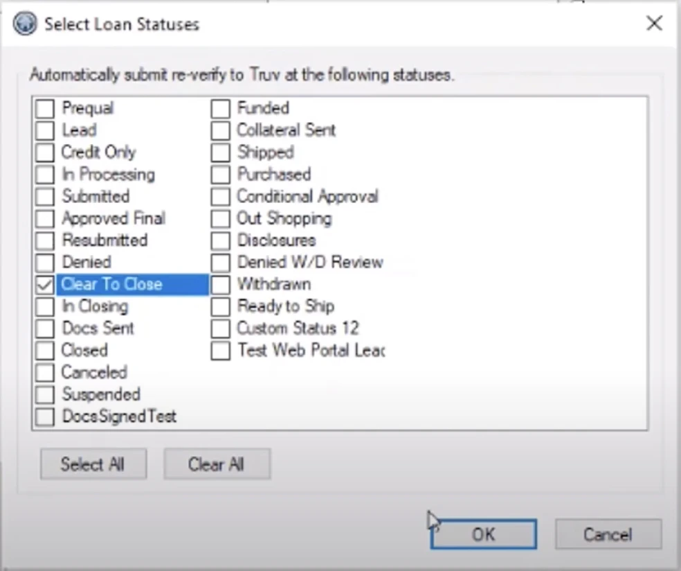 Loan status trigger configuration