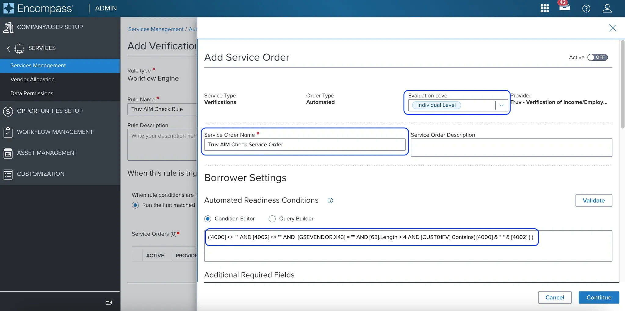 Service Order configuration