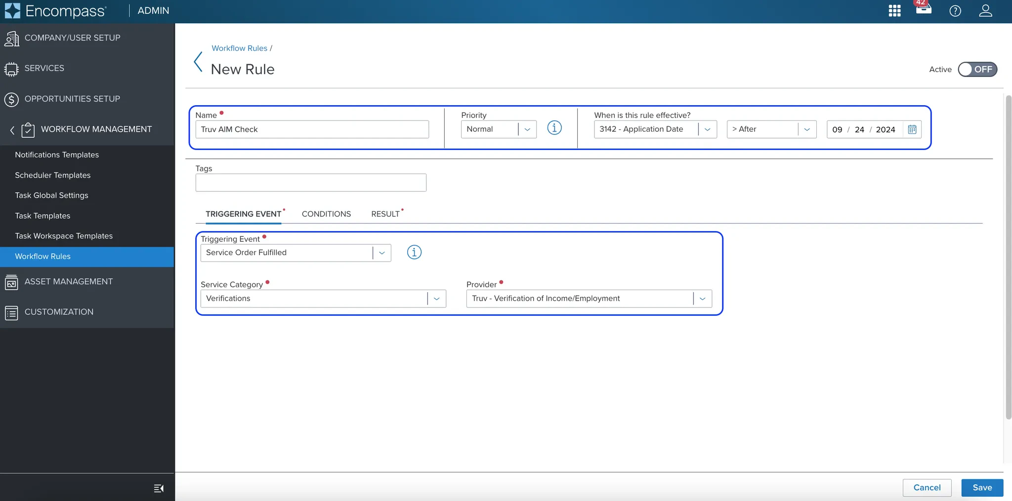 Triggering event configuration