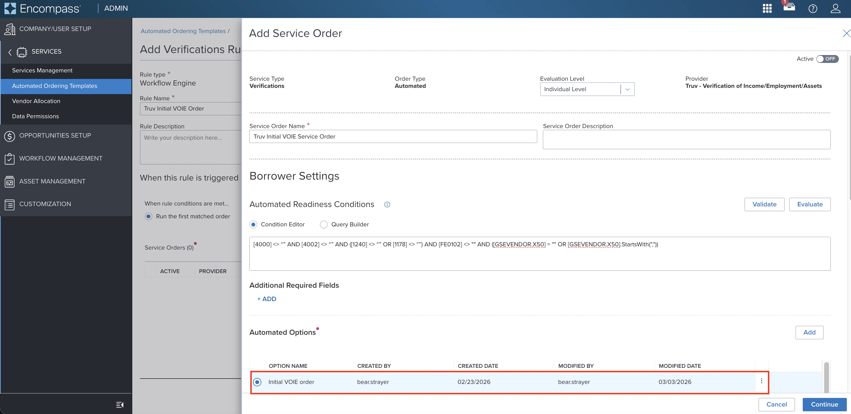 Select automated option for borrower and co-borrower