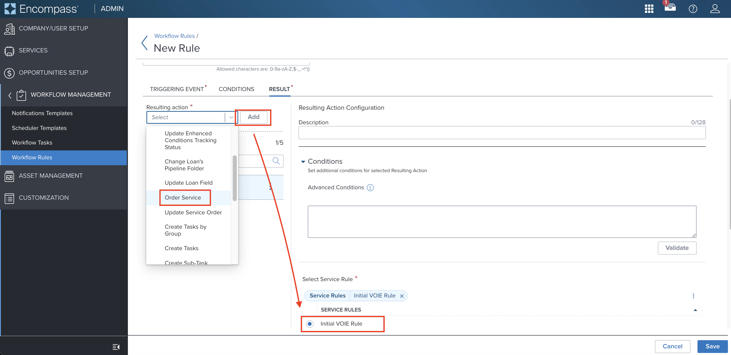 Configure the result action