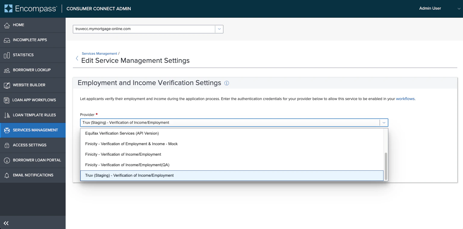 Select Truv from the Provider dropdown