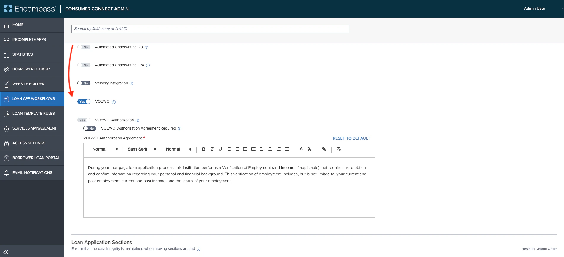 VOE/VOI Authorization settings