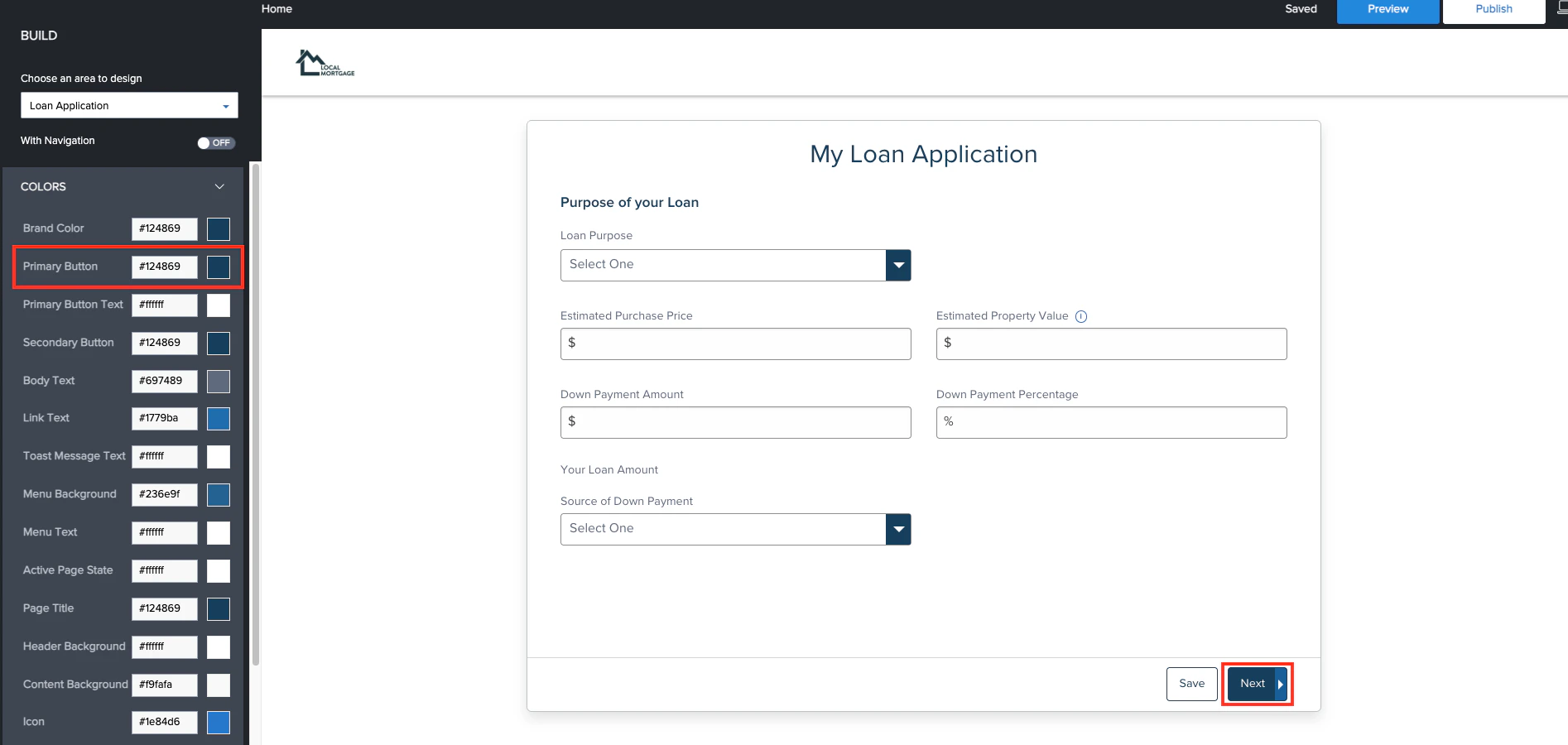 Branding tab — Accent color configuration