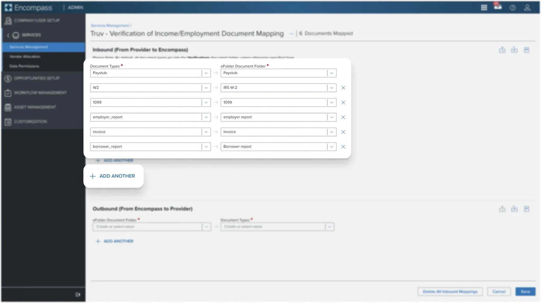 eFolder document mapping configuration