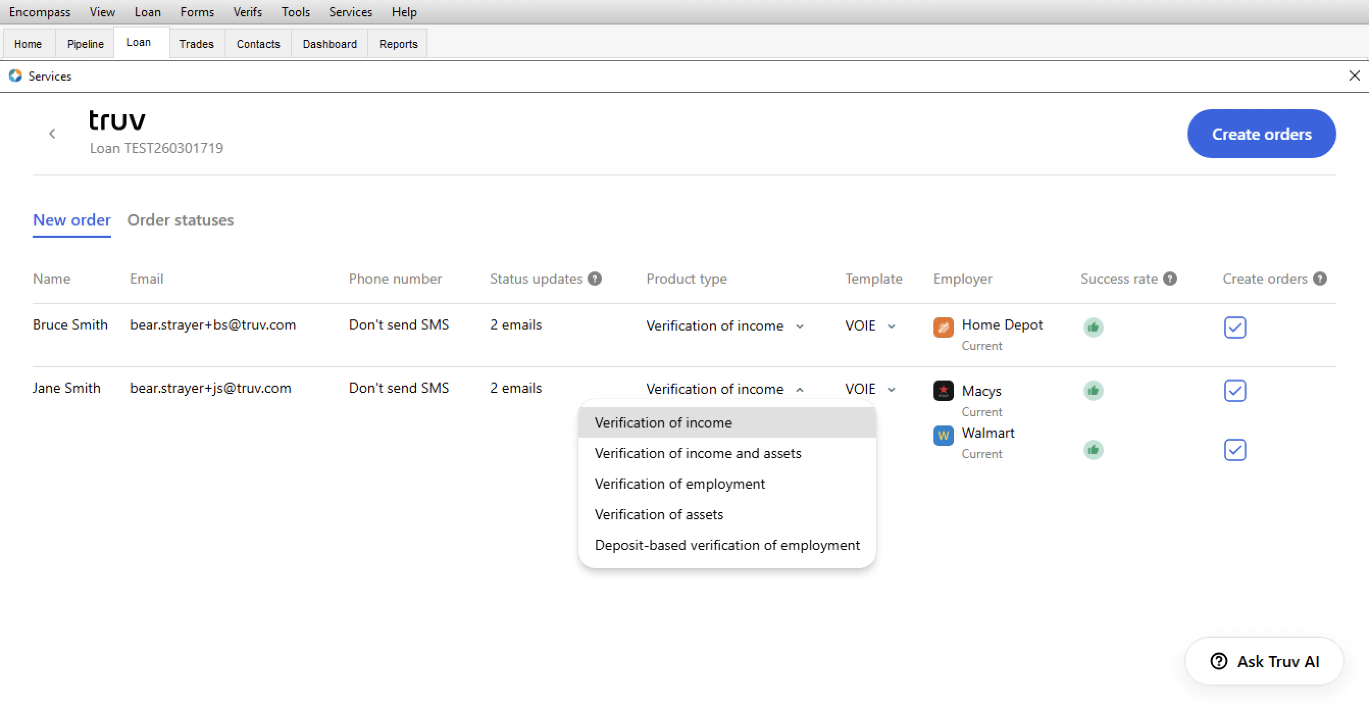 New Order tab in Encompass