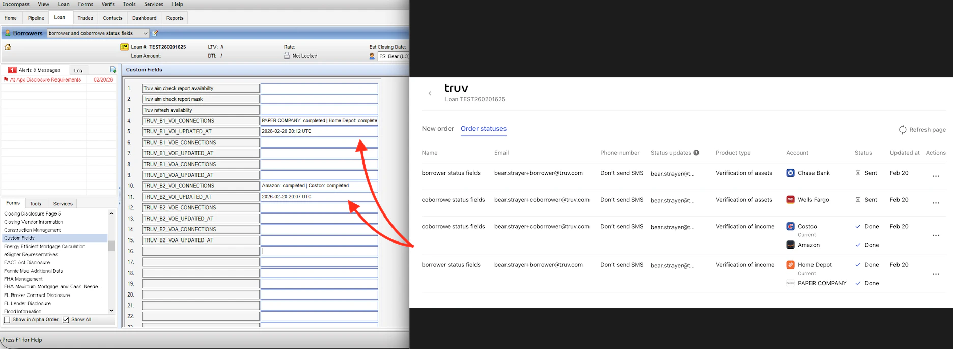 Order status custom fields in Encompass