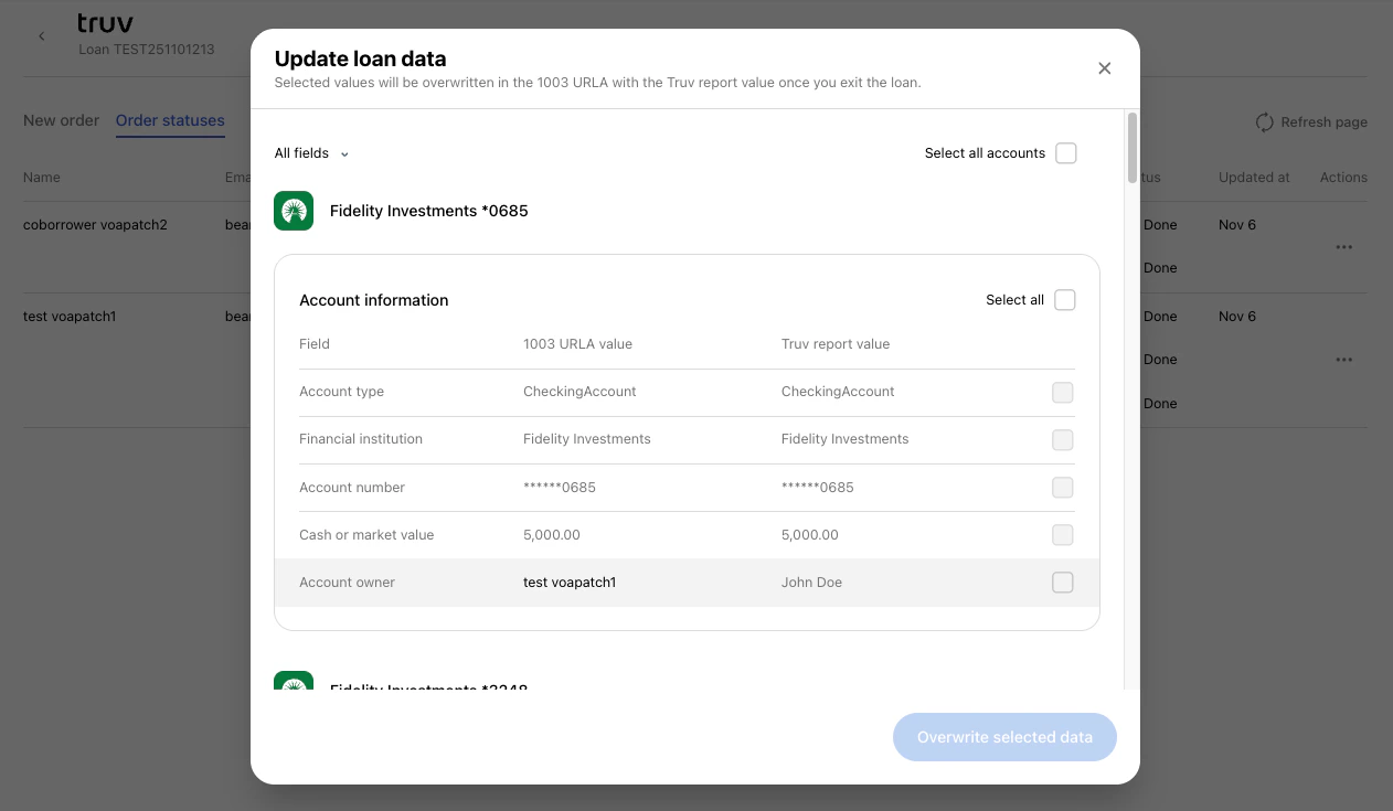 Update loan data — assets comparison