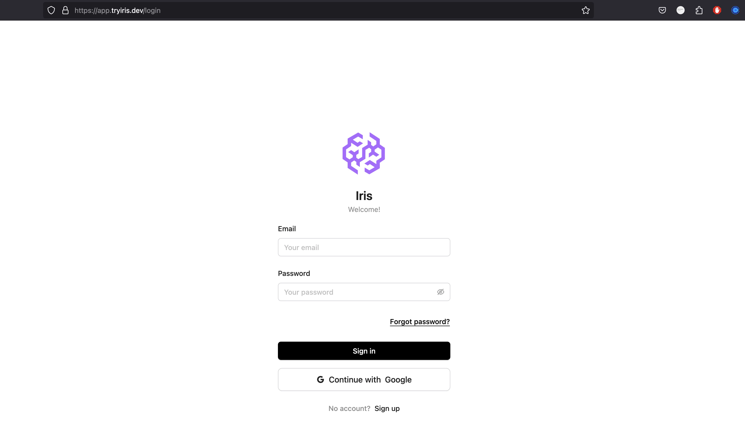 Iris Login Page