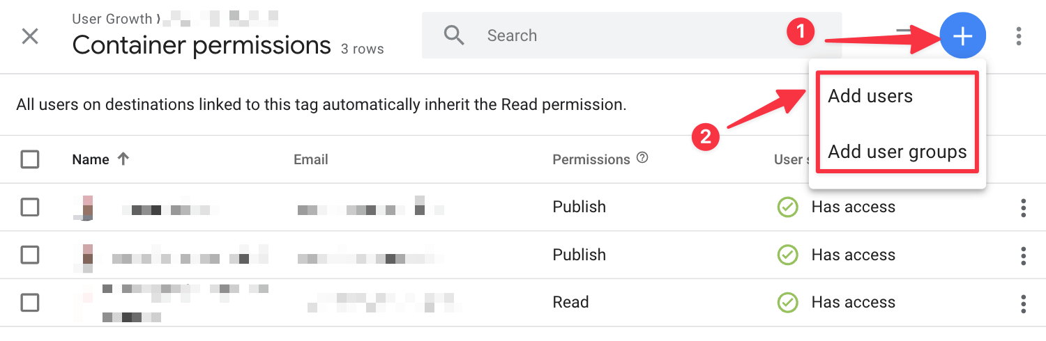 Add a user to Google Tag Manager on the container level