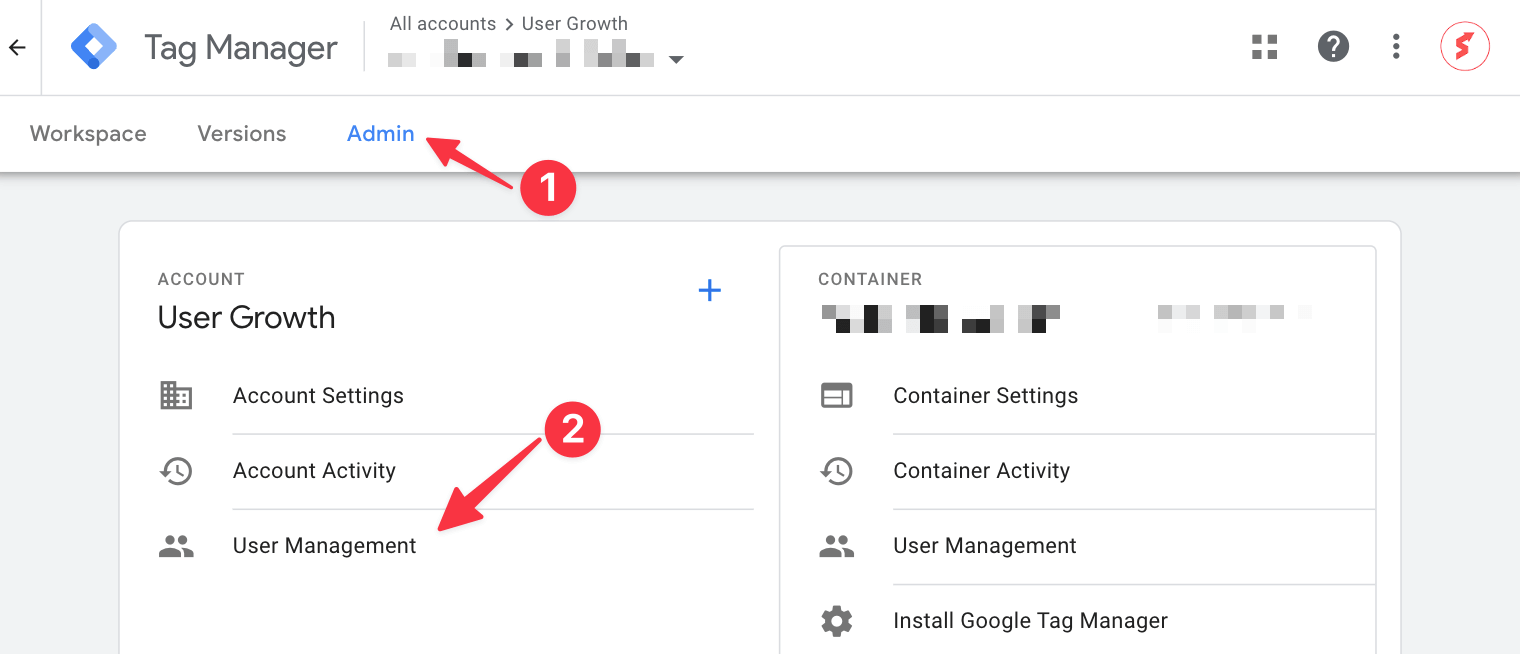 User Management under the account level in Google Tag Manager