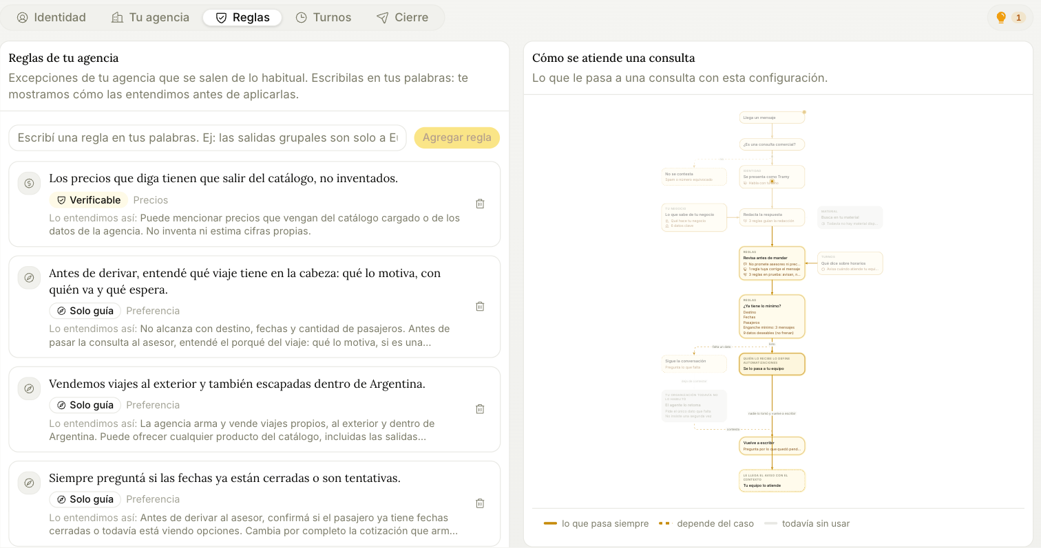 Aba Regras, com regras classificadas como verificáveis ou apenas orientação
