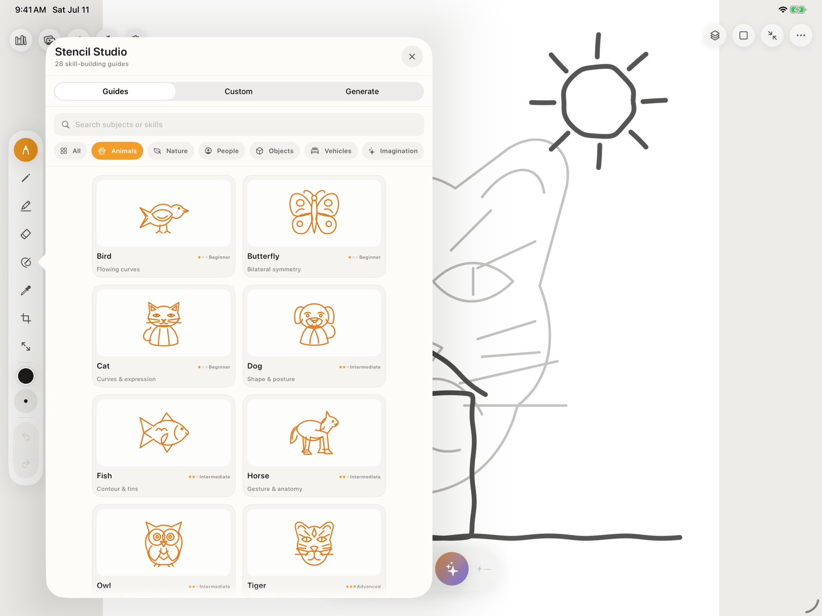 The Pixio Canvas catalog of built-in tracing guides