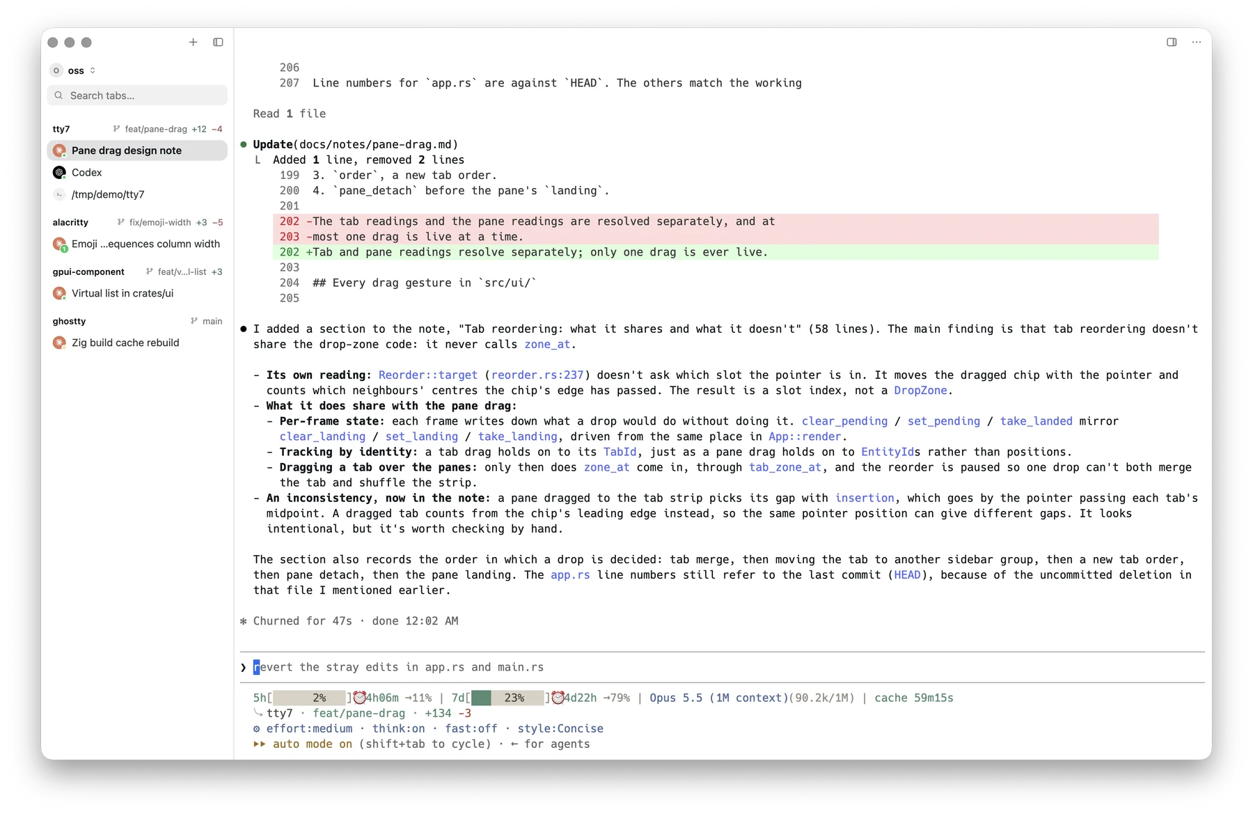 Agent sessions in the tty7 sidebar