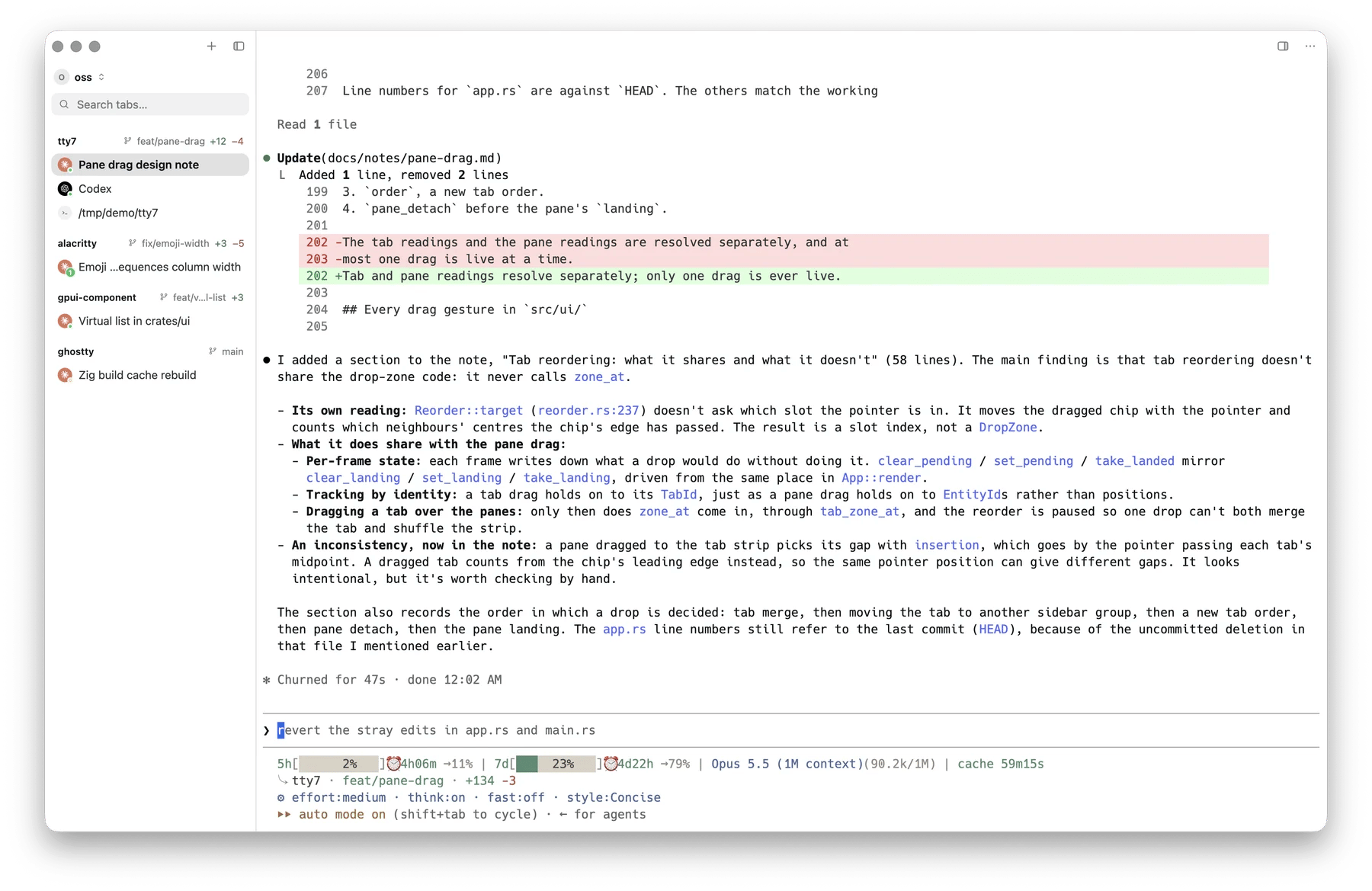 Agent sessions in the tty7 sidebar