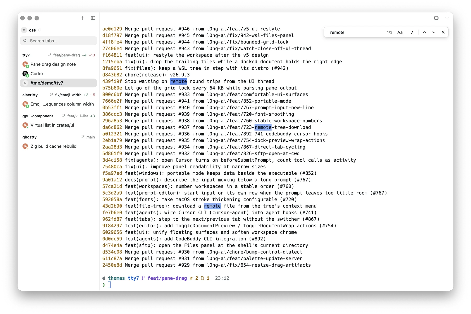 Searching the scrollback