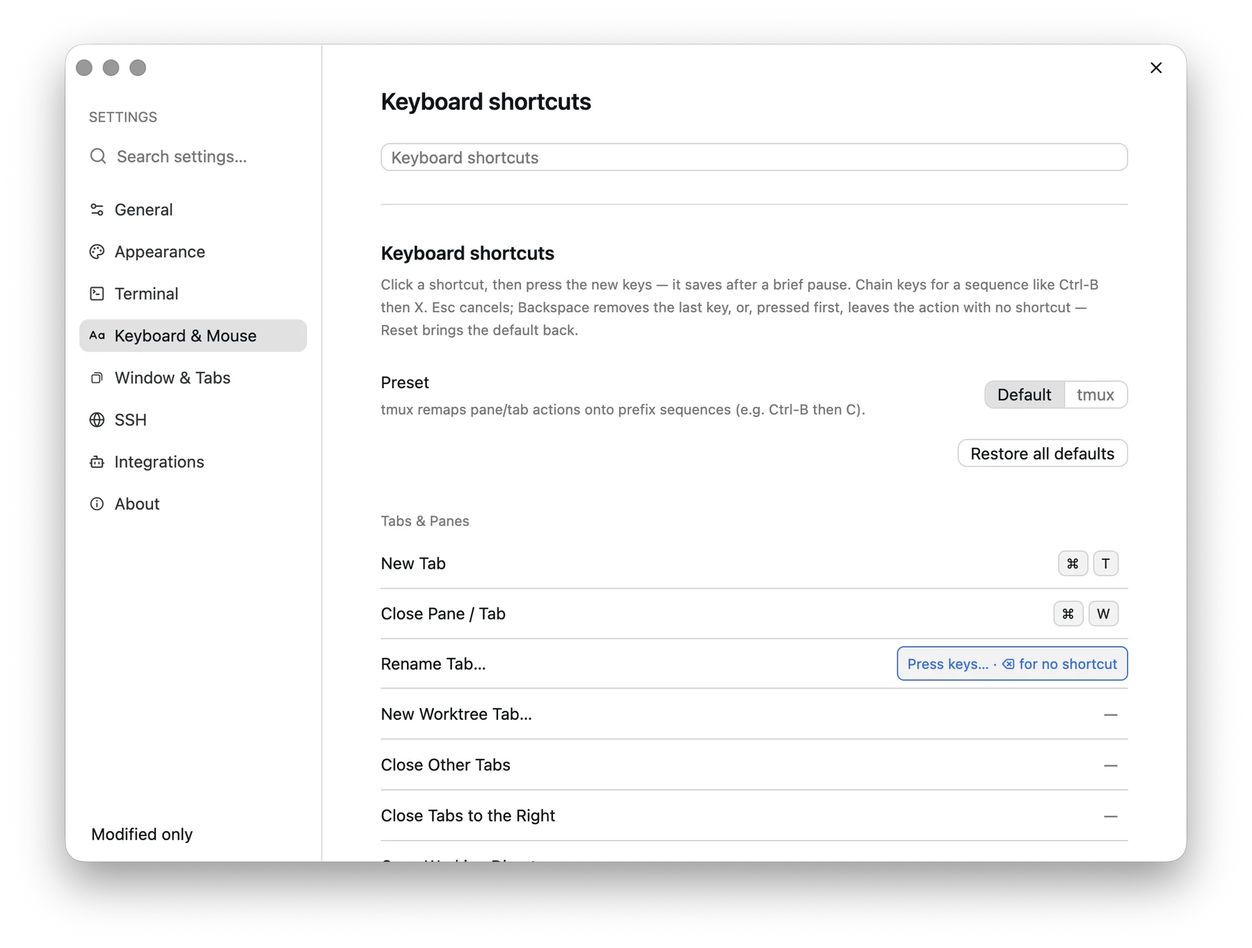 Rebinding a shortcut