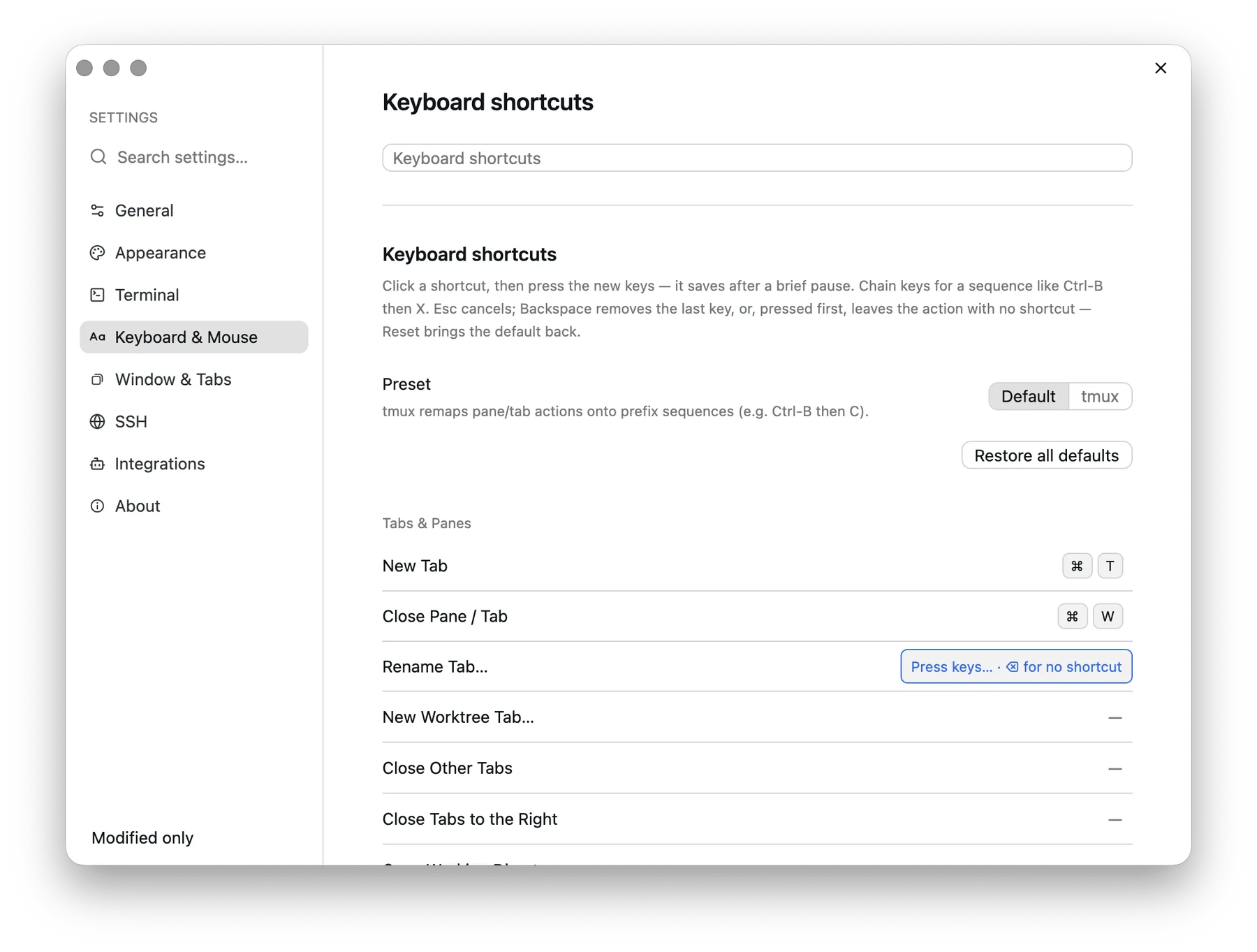 Rebinding a shortcut