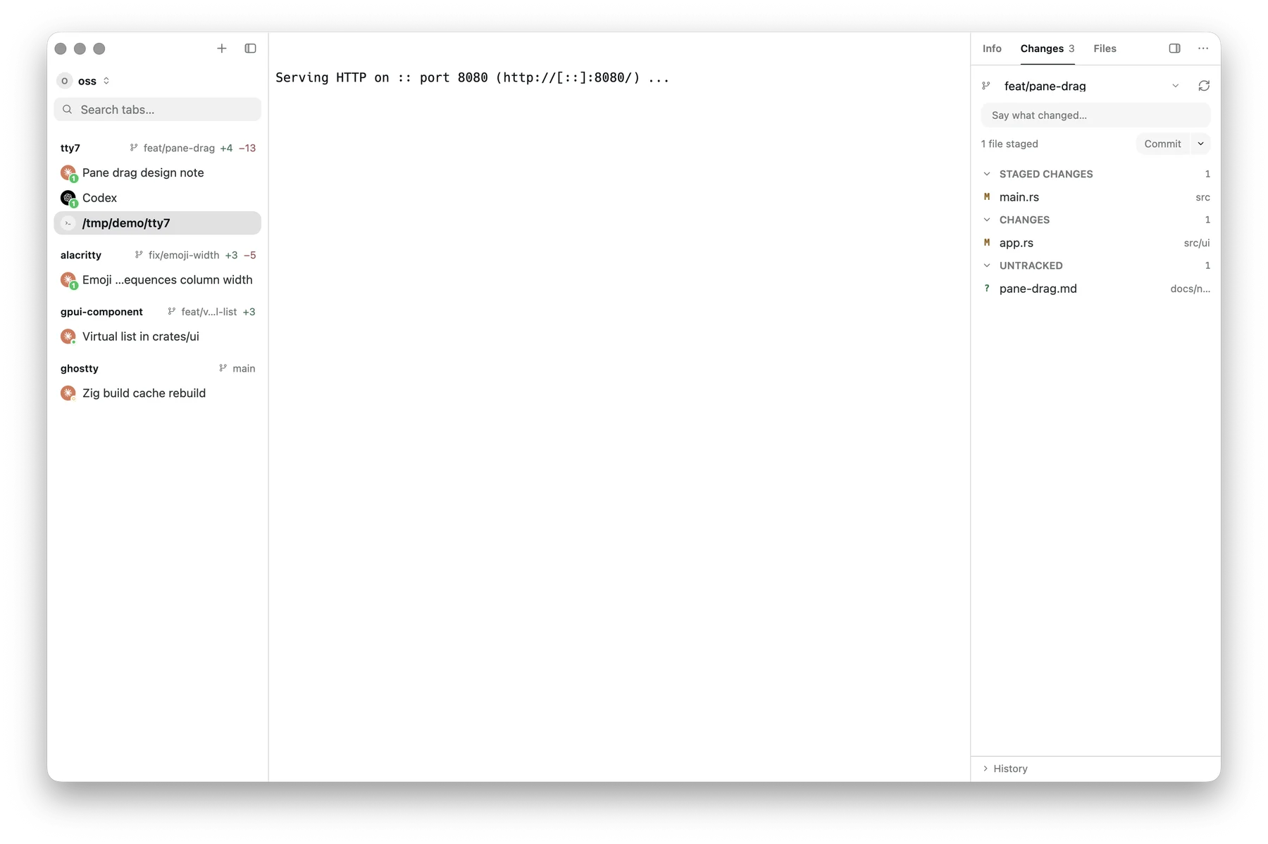 The tty7 source control panel