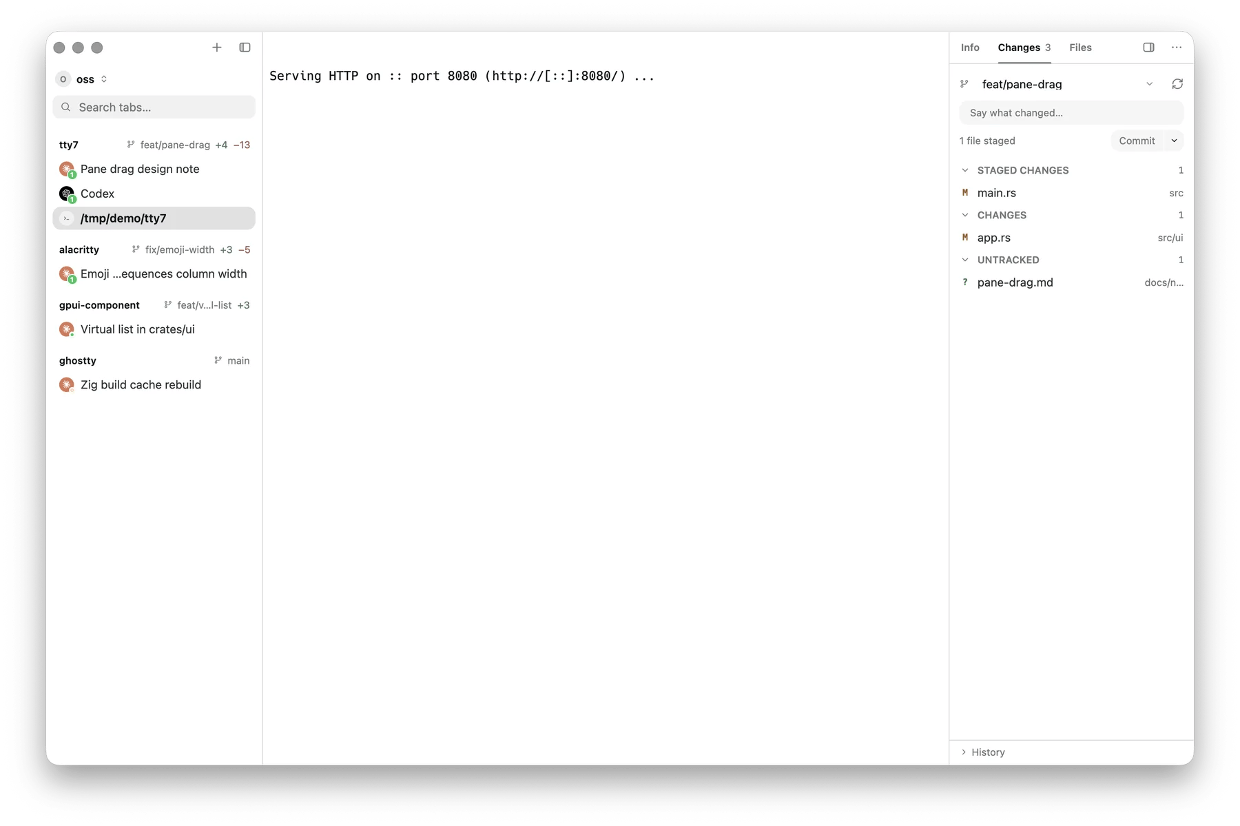 The tty7 source control panel