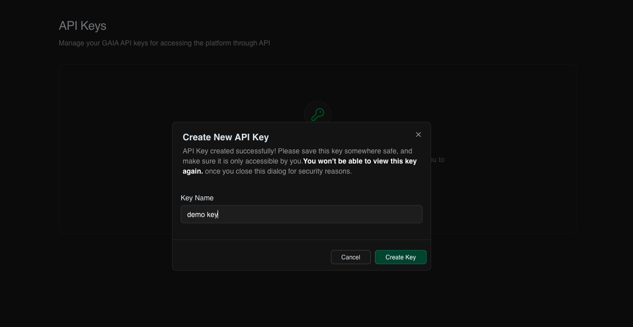 Create API Key - Dark