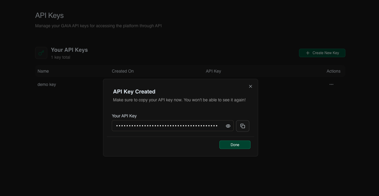 API Key Created - Dark