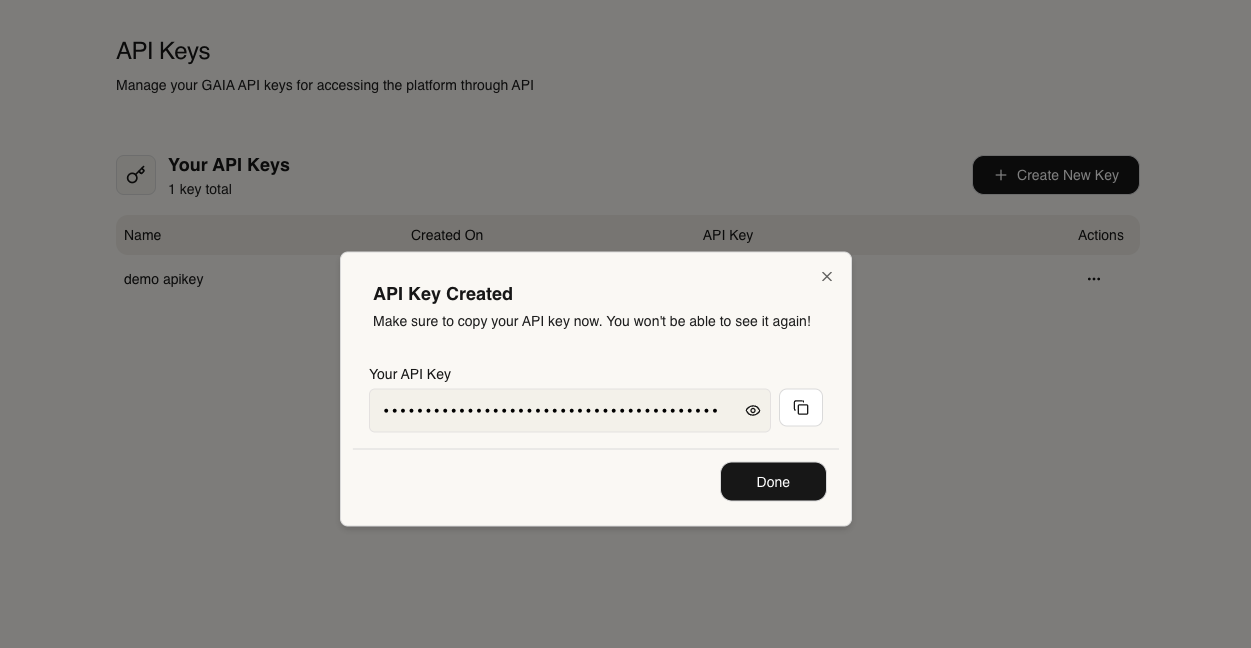 API Key Created - Light