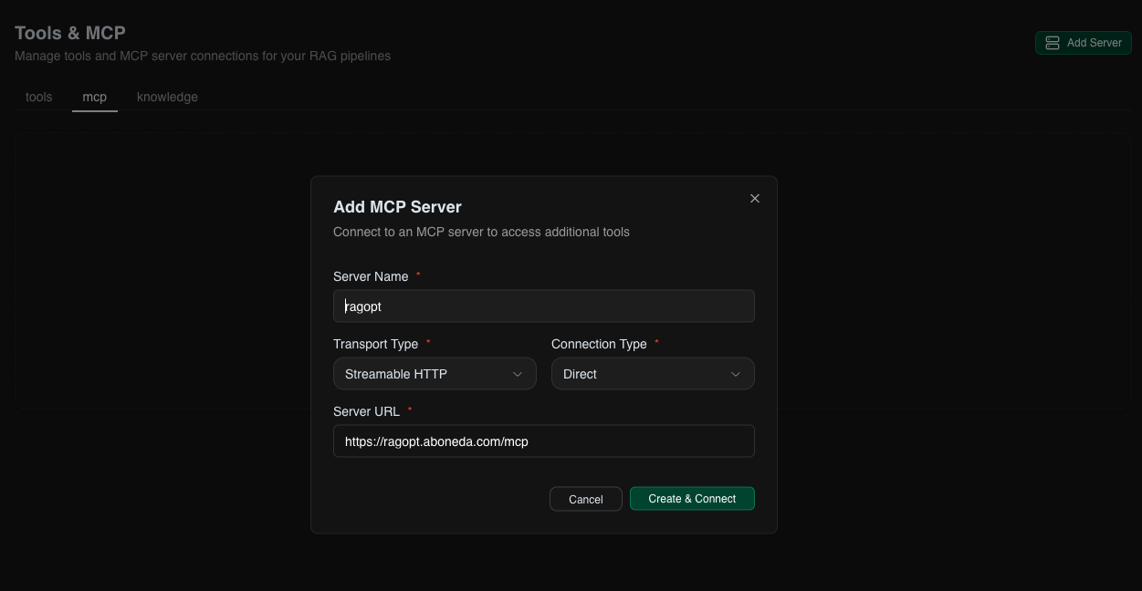 Add MCP server form