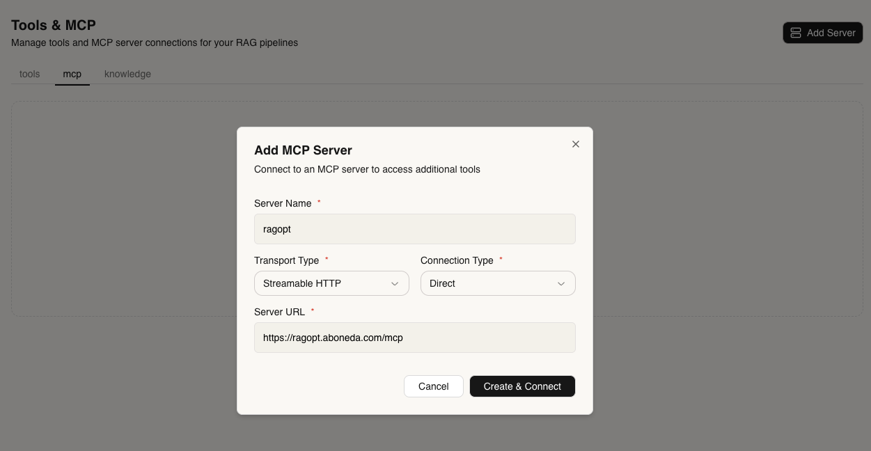 Add MCP server form