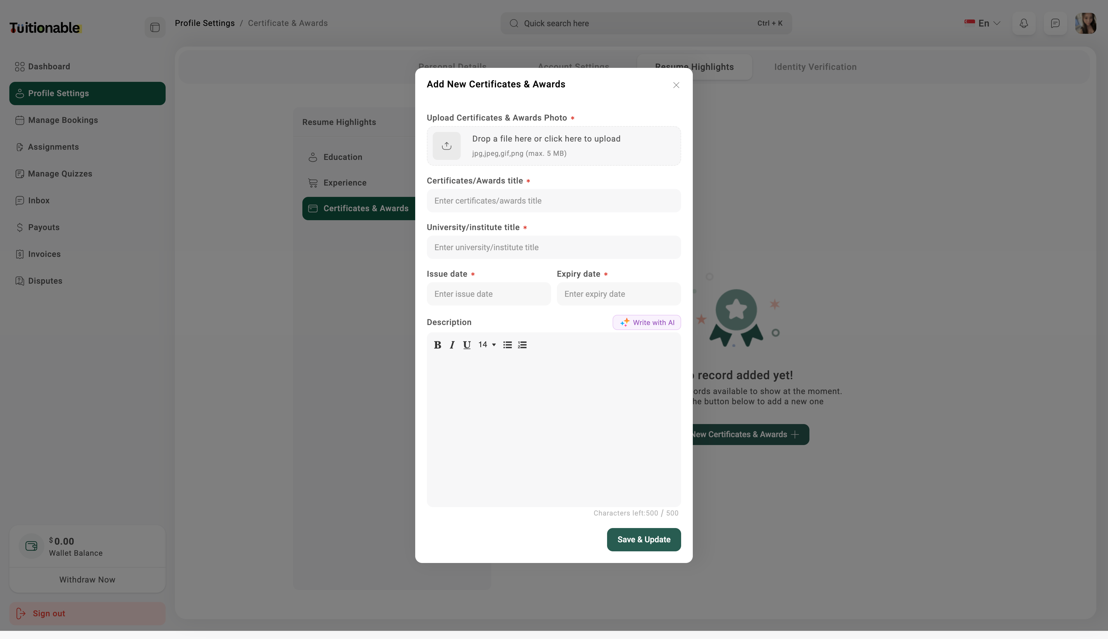 Www Sg Tuitionable Com Tutor Profile Resume Certificate